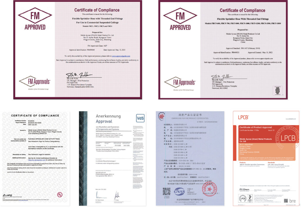 Certificate รับรองการผ่านการทดสอบตามมาตรฐาน FM UL สินค้า FBC1 และFBC2 และ FBC5